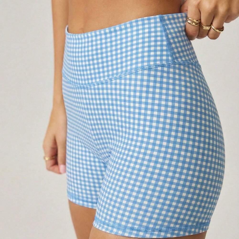 Blue Plaid Gingham Women's Leisure Cropped Activewear Set - Picture 8 of 8
